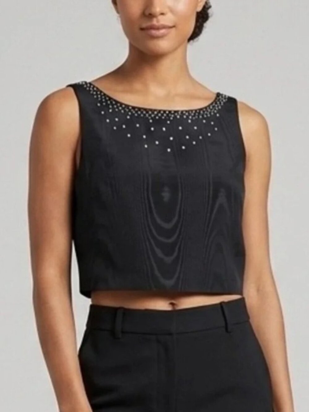 NEW LoveShackFancy Kanoa Crop Top Black Rhinestone Embellished Size 12